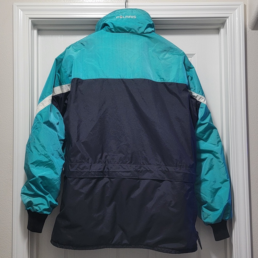 VTG 80s Polaris Insulated Teal Blue Nylon Snowmobile Jacket USA Men's XL READ - Picture 12 of 15